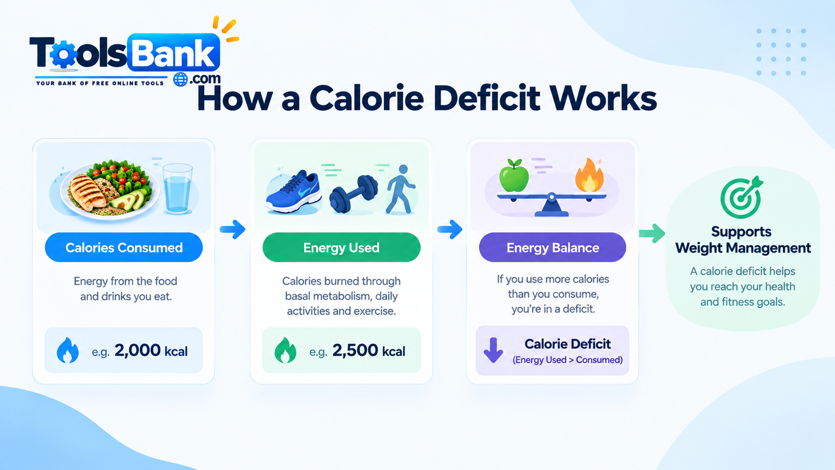 Steps for entering information and estimating calories with a calorie deficit calculator
